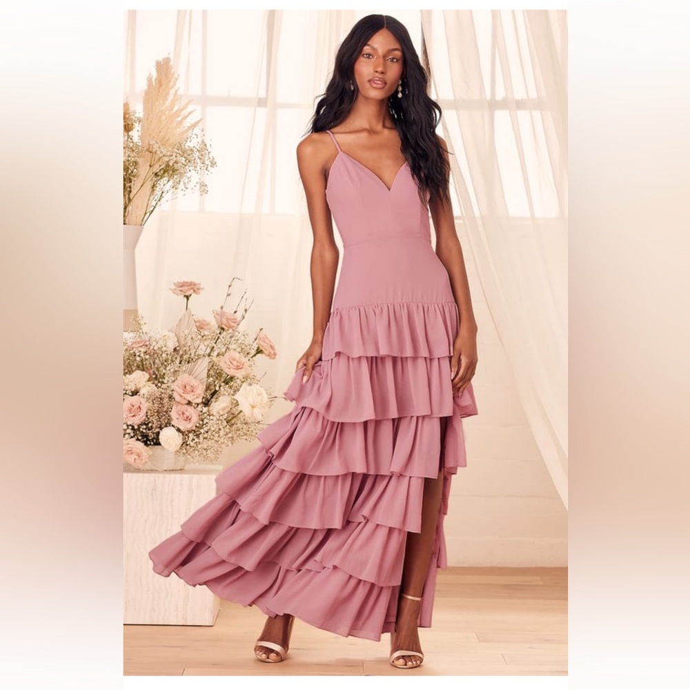 Lulus Too Good To Be True Vintage Rose Tiered Sleeveless Maxi Dress